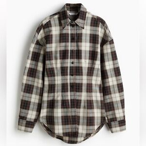 Cinched Waist Plaid Button-Up Shirt